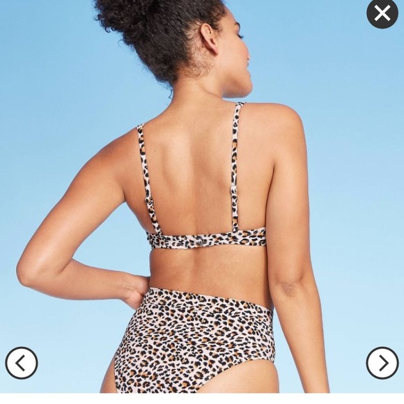 Womens Leopard Print Ribbed Bralette Bikini Top - Picture 4 of 6